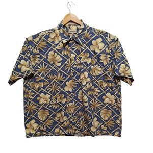 Campia Moda Mens 2X Hawaiian Style Button Up Shirt Blue Floral Vacation Resort